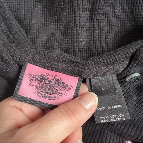 Harley Davidson | Black Waffle Knit Long Sleeve Bling Hoodie | Size Large - Picture 6 of 8